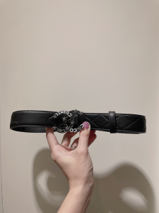 Chanel CC Logo Black Leather Belt 30MM 