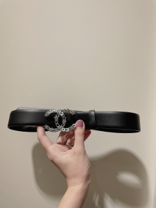 Chanel CC Logo Black Leather Belt 30MM 