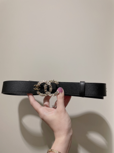 Chanel CC Logo Black Leather Belt 30MM 