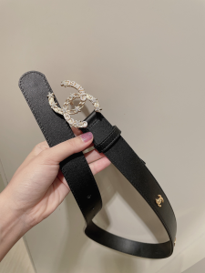 Replica Womens Belts Chanel CC Logo Black Leather Belt 30MM A175PP240 AA184634