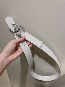 Replica Womens Belts Chanel CC Logo White Leather Belt 30MM A175PP240 AA184629