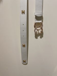 Replica Womens Belts Chanel CC Logo White Leather Belt 30MM A175PP240 AA184633