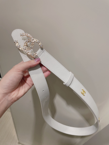 Replica Womens Belts Chanel CC Logo White Leather Belt 30MM A175PP240 AA184633