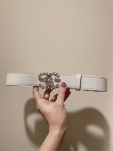 Chanel CC Logo White Leather Belt 30MM 