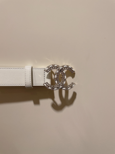 Replica Womens Belts Chanel CC Logo White Leather Belt 30MM A175PP240 AA184636