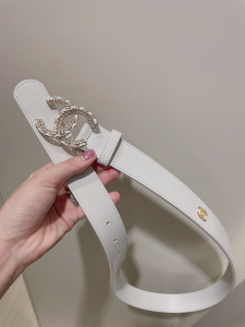 Replica Womens Belts Chanel CC Logo White Leather Belt 30MM A175PP240 AA184636