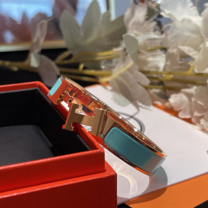 Replica Womens Jewelry Hermes Clic H Narrow Bracelet Light Blue A173PP280 AA184624