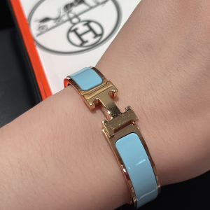 Replica Womens Jewelry Hermes Clic H Narrow Bracelet Light Blue A173PP280 AA184625