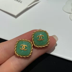 Chanel CC Logo Green Earrings 