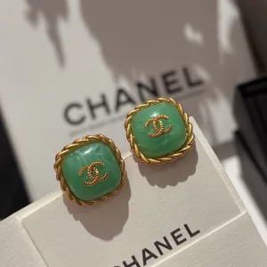Replica Womens Jewelry Chanel CC Logo Green Earrings A173PP180 AA184784