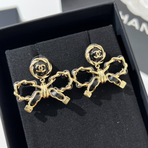 Chanel Chain Leather Bow Earrings 