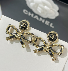 Replica Womens Jewelry Chanel Chain Leather Bow Earrings A62PP200 AA184652