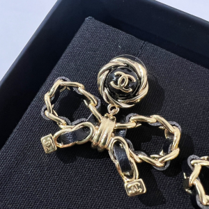 Replica Womens Jewelry Chanel Chain Leather Bow Earrings A62PP200 AA184652