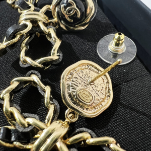 Replica Womens Jewelry Chanel Chain Leather Bow Earrings A62PP200 AA184652