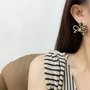 Replica Womens Jewelry Chanel Chain Leather Bow Earrings A62PP200 AA184652