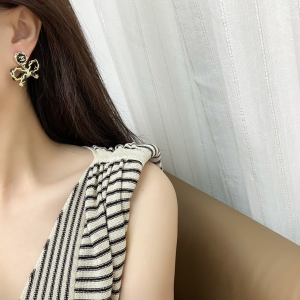 Replica Womens Jewelry Chanel Chain Leather Bow Earrings A62PP200 AA184652