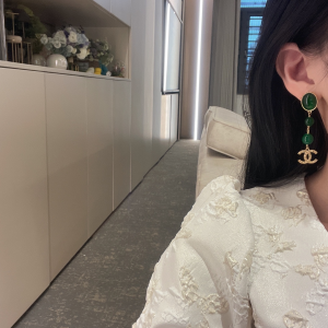 Replica Womens Jewelry Chanel Gold CC Logo Pendant Earrings Green A173PP280 AA184797