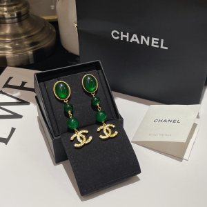 Replica Womens Jewelry Chanel Gold CC Logo Pendant Earrings Green A173PP280 AA184797
