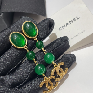 Replica Womens Jewelry Chanel Gold CC Logo Pendant Earrings Green A173PP280 AA184797