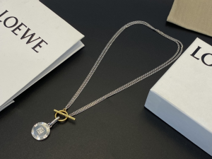 Loewe Silver Round Tag Pendant Necklace Gold 