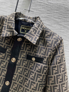 Replica Womens Clothing Fendi Fendace Brown Canvas Jacket SML A40PP980 AA185026