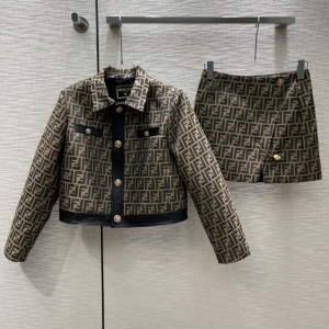 Replica Womens Clothing Fendi Fendace Brown Canvas Jacket SML A40PP980 AA185026