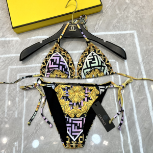 Versace Black Cotton Swimsuit Bikini 