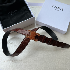 Celine Triomphe Burgundy Python Leather Belt 25MM 