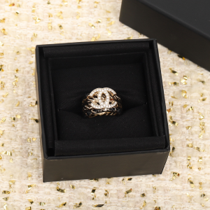 Replica Womens Jewelry Chanel Crystal CC Gold Chain Leather Rings A152PP180 AA185602