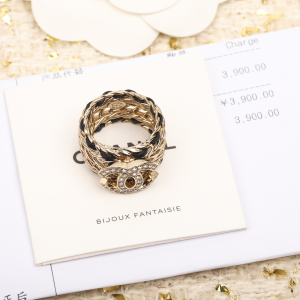 Replica Womens Jewelry Chanel Crystal CC Gold Chain Leather Rings A152PP180 AA185602