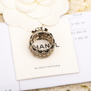 Replica Womens Jewelry Chanel Crystal CC Gold Chain Leather Rings A152PP180 AA185602