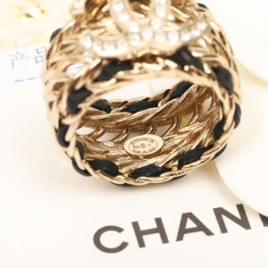Replica Womens Jewelry Chanel Crystal CC Gold Chain Leather Rings A152PP180 AA185602