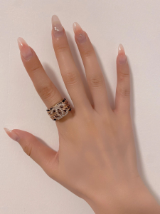 Replica Womens Jewelry Chanel Crystal CC Gold Chain Leather Rings A152PP180 AA185602