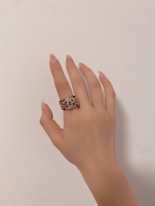 Replica Womens Jewelry Chanel Crystal CC Gold Chain Leather Rings A152PP180 AA185602