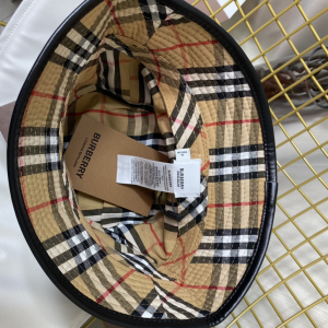 Replica Womens Hat Burberry Black Canvas Check Bucket Hat A144PP180 AA185758