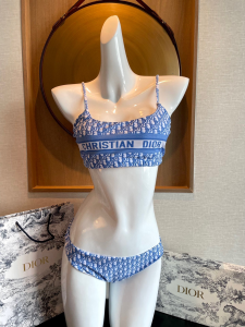 Dior Oblique Blue Cotton Swimsuit Bikini 