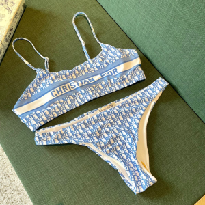 Replica Free Gift Dior Oblique Blue Cotton Swimsuit Bikini SML A123PP105 AA185858