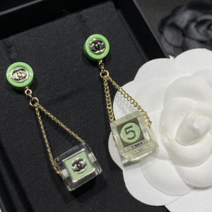 Chanel CC N5 Crystals Earrings Green 