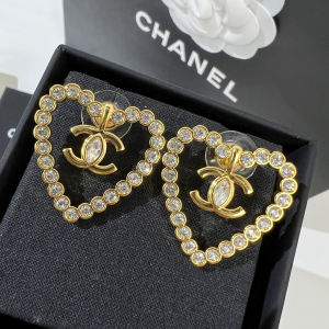 Chanel VIP Gold CC Crystals Heart Earrings 