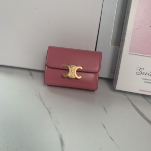 Celine Compact Triomphe Wallet Pink Shiny Calfskin 10I Celine Compact Triomphe Wallet Pink Shiny Calfskin 10I