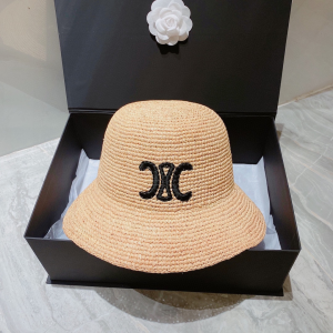 Celine Natural Raffia Triomphe Bucket Hat 