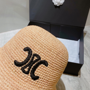 Replica Womens Hats Celine Natural Raffia Triomphe Bucket Hat A190PP280 AA186243