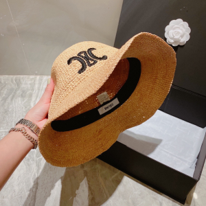 Replica Womens Hats Celine Natural Raffia Triomphe Bucket Hat A190PP280 AA186243