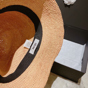 Replica Womens Hats Celine Natural Raffia Triomphe Bucket Hat A190PP280 AA186243