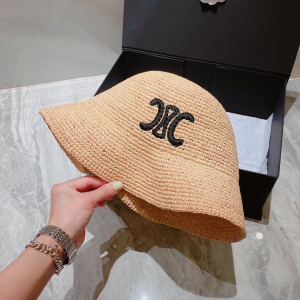 Replica Womens Hats Celine Natural Raffia Triomphe Bucket Hat A190PP280 AA186243