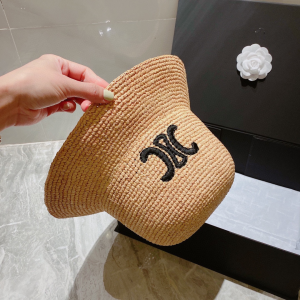 Replica Womens Hats Celine Natural Raffia Triomphe Bucket Hat A190PP280 AA186243