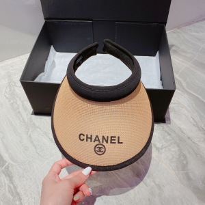 Chanel Khaki Beige Raffia Visor Hat 
