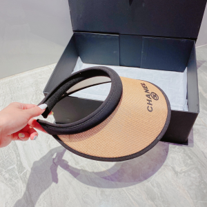 Replica Womens Hats Chanel Khaki Beige Raffia Visor Hat A190PP180 AA186241