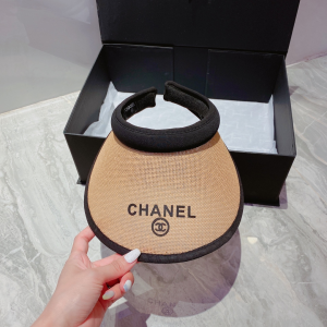 Replica Womens Hats Chanel Khaki Beige Raffia Visor Hat A190PP180 AA186241
