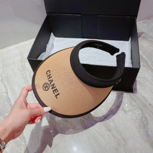 Replica Womens Hats Chanel Khaki Beige Raffia Visor Hat A190PP180 AA186241
